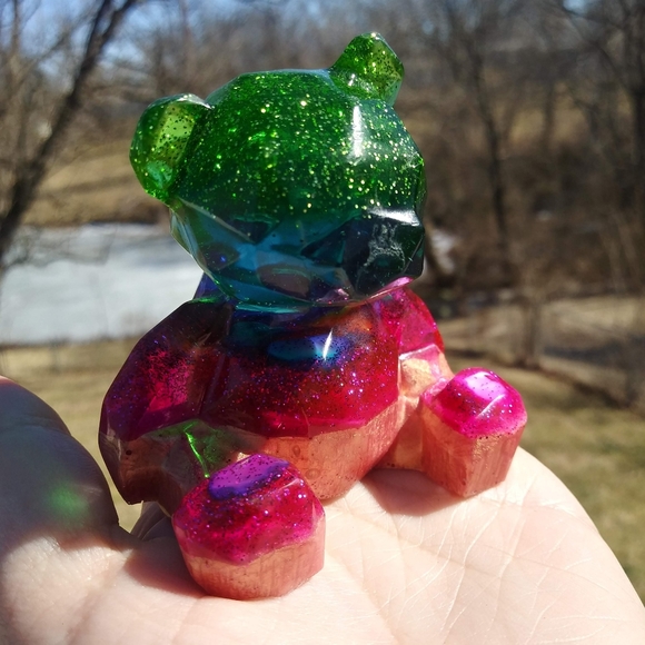 🧸SOLD🧸Teddy Bear Resin Sparkle Art Cute Gift Handmade Epoxy Artisan Bears - Picture 11 of 15